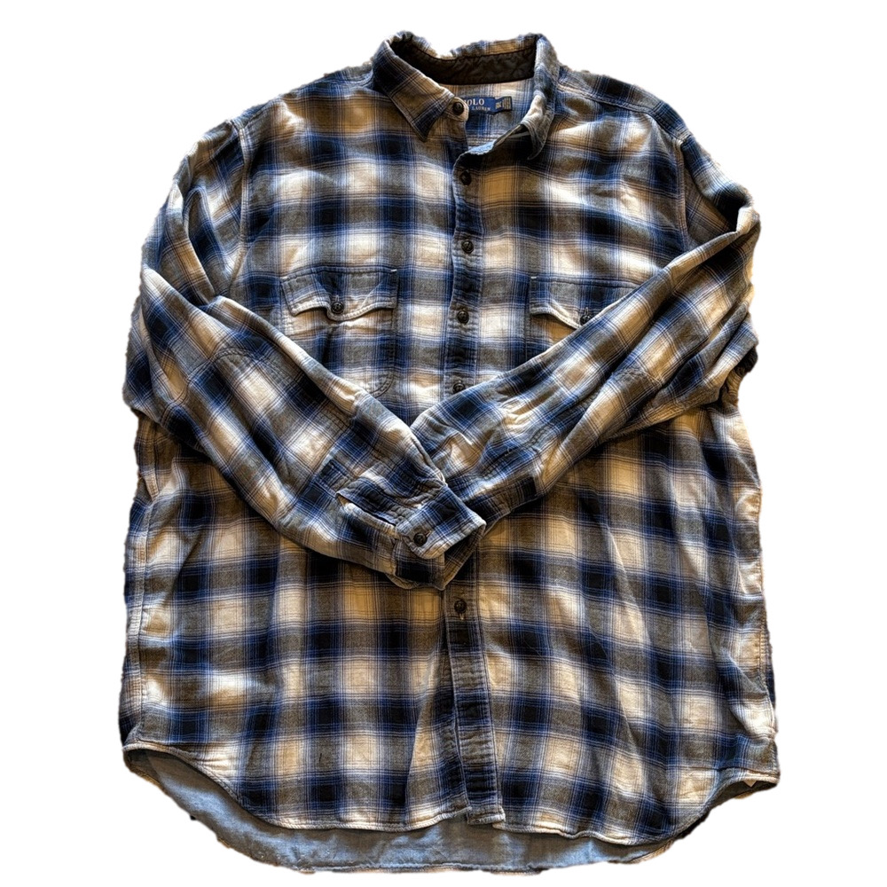 Polo Ralph Lauren Plaid Lined Flannel Shirt Jacket 2XLT Blue Tan